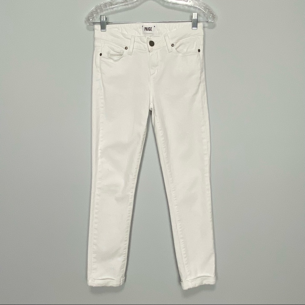 Paige Skyline Crop Skinny Jeans Optic White 26 - Picture 3 of 13